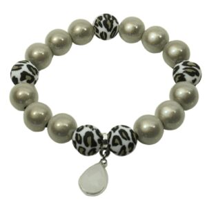 Impala Damen Armband Wonder Leo Graubeige Polymer Perlen 12mm Ø & Anhänger