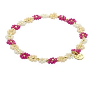 Biba Armband Flower Miyuki Beads Pink Weiß Damen Armband Anhänger Gold