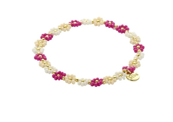 Biba Armband Flower Miyuki Beads Pink Weiß Damen Armband Anhänger Gold