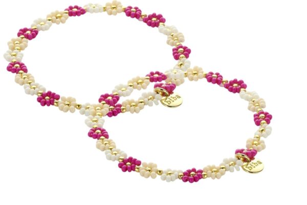 Biba Armband Flower Miyuki Beads Pink Weiß Damen Armband Anhänger Gold – Bild 2
