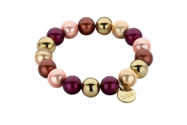 Biba Armband Polymerperlen Bordeaux Rose 12mm Ø Anhänger Gold