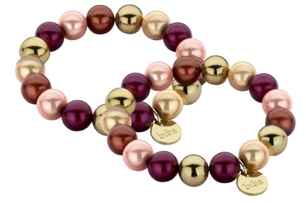 Biba Armband Polymerperlen Bordeaux Rose 12mm Ø Anhänger Gold