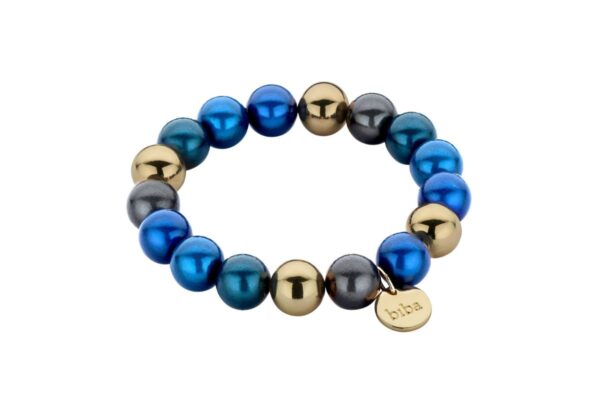 Biba Armband Polymerperlen Blau Grau12mm Ø Anhänger Gold