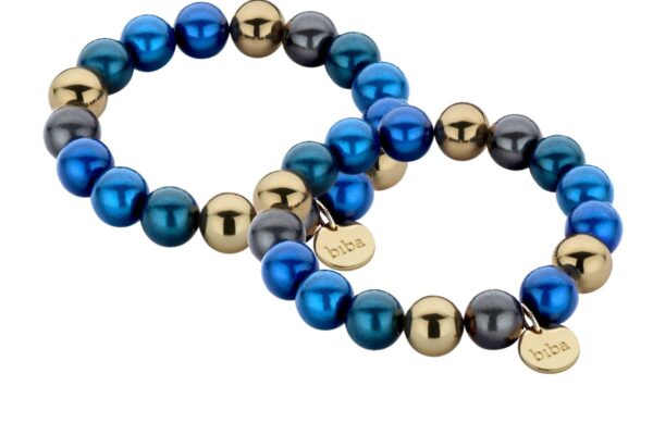 Biba Armband Polymerperlen Blau Grau12mm Ø Anhänger Gold