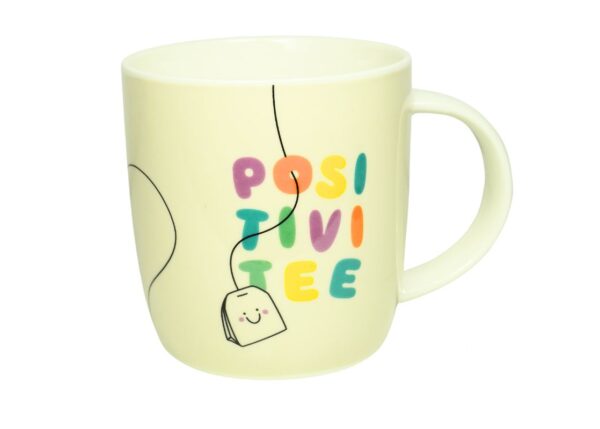 Grafik Werkstatt Henkelbecher Kaffeebecher Sprüchetasse POSI TIVI TEE