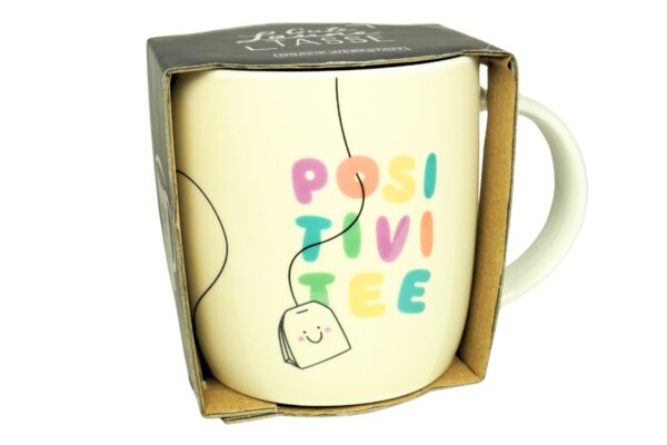 Grafik Werkstatt Henkelbecher Kaffeebecher Sprüchetasse POSI TIVI TEE