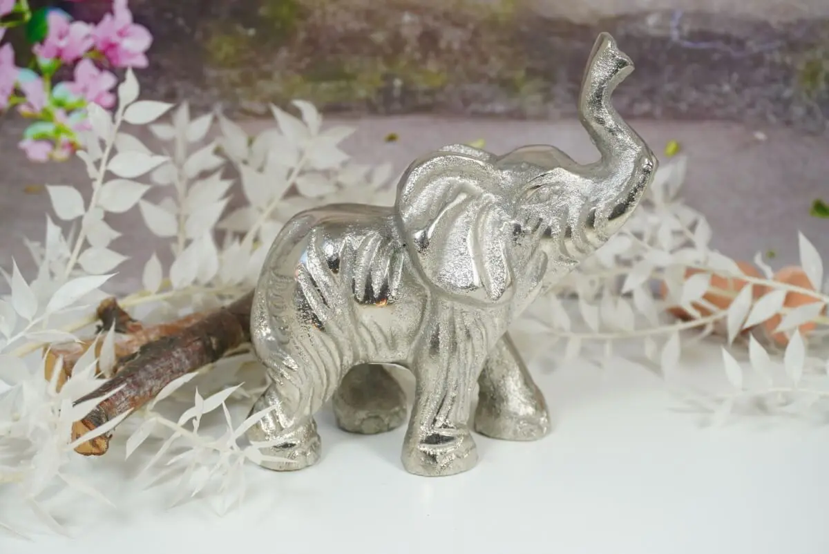 Dekofigur Elefant Skulptur Alu Silberfarben Elfengarten Dormagen 