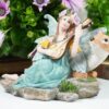 Dekofigur Waldgeist Fee Turquoise Blumenfee mit Laute und Hirschkalb