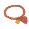 Biba Armband Ton Perlen Rostbraun Damen Armband Glücksbringer Biba Anhänger Gold