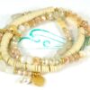 Biba Armband Trio Perlen Mix Damen Armband Beige Gold Anhänger