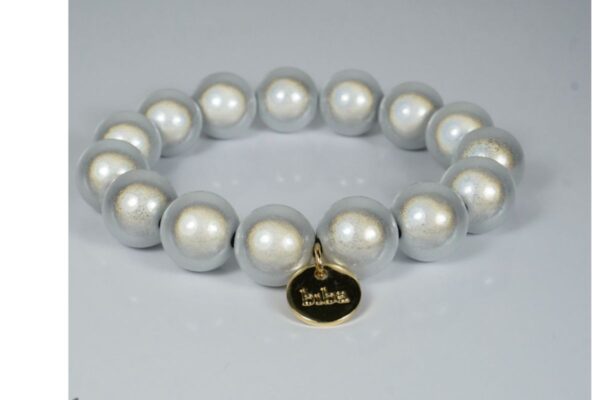 Biba Armband Polymer Perlen 12 cm Damen Armband Grau Gold Anhänger