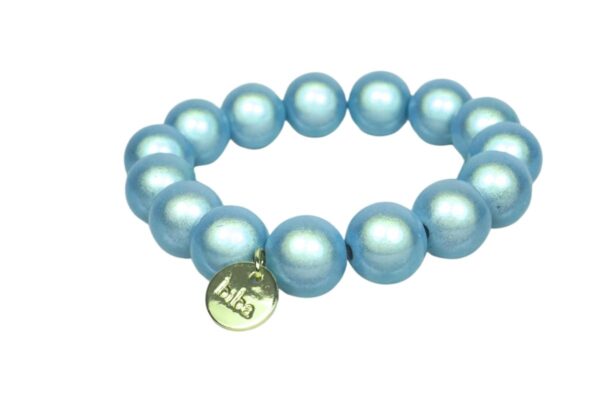 Biba Armband Polymer Perlen 12 cm Damen Armband hellblau Gold Anhänger