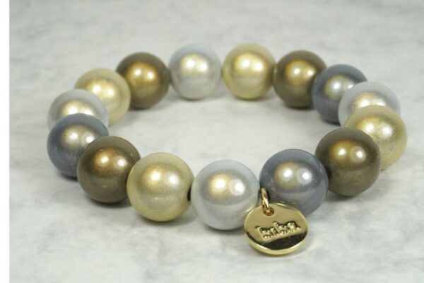 Biba Armband Polymer Perlen 12 cm Damen Armband Grün Grau Gold Anhänger