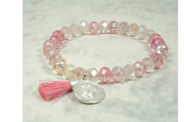 Biba Armband Crystal Perlen 6mm Rose Klar Damen Armband Troddel Anhänger Silber