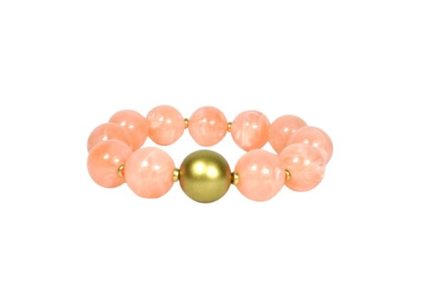 Biba Armband Resin Perlen Rosa Damen Armband Anhänger Gold 18mm