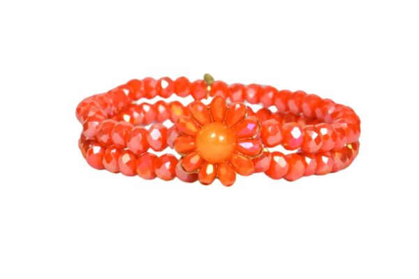 Biba Armband Crystal Perlen Orange Full Blum Damen Armband Anhänger Gold 18cm