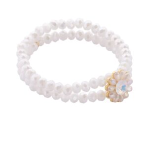 Biba Armband Crystal Perlen Weiß Full Blum Damen Armband Anhänger Gold 18cm