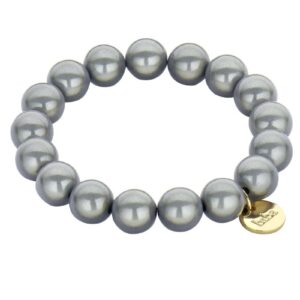 Biba Armband Polymer Perlen 12mm Ø Damen Armband Dunkel Grau Gold Anhänger