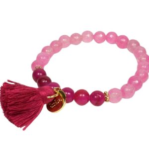 Biba Armband Natur Stein Perlen Rosa Pink Damen Armband Troddel Anhänger Gold