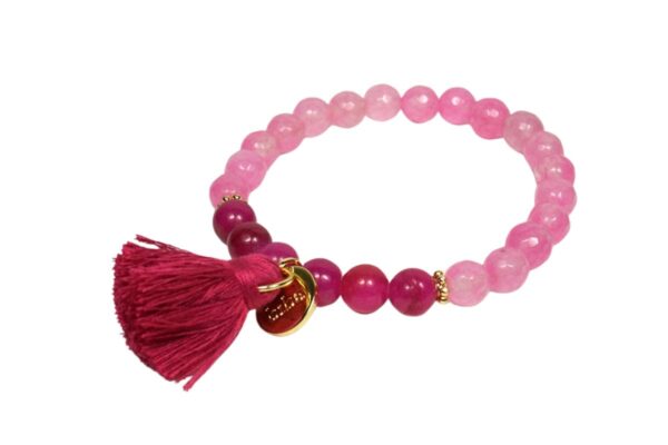 Biba Armband Natur Stein Perlen Rosa Pink Damen Armband Troddel Anhänger Gold