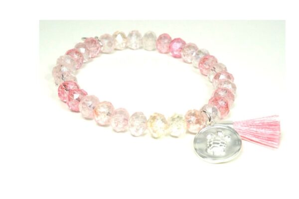 Biba Armband Crystal Perlen 6mm Rose Klar Damen Armband Troddel Anhänger Silber