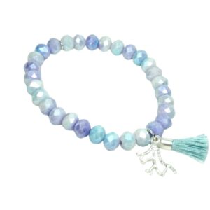 Biba Armband Crystal Perlen 6mm hellblau Damen Armband Troddel Anhänger Silber