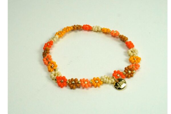 Biba Armband Flower Perlen Orange Damen Armband Anhänger Gold