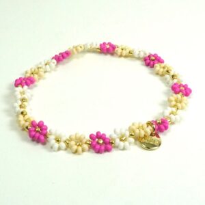 Biba Armband Flower Perlen Pink Damen Armband Anhänger Gold