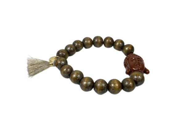 Damen Armband Holz Braun Beige Buddha Troddel Perlen Modeschmuck Armband