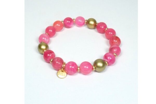 Biba Armband Resin Perlen Pink 10mm Ø Damen Armband Gold Anhänger