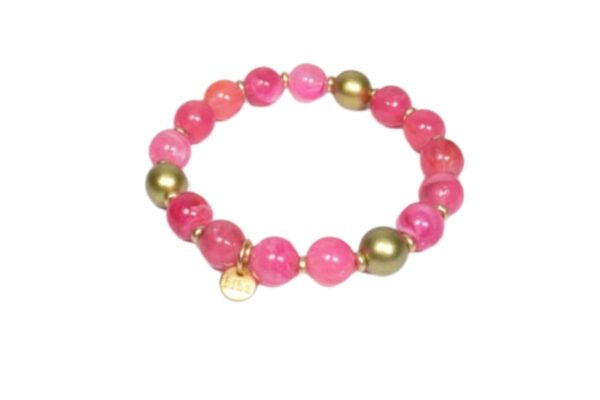 Biba Armband Resin Perlen Pink 10mm Ø Damen Armband Gold Anhänger