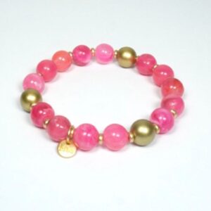 Biba Armband Resin Perlen Pink 10mm Ø Damen Armband Gold Anhänger