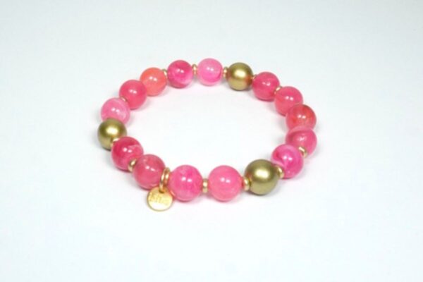 Biba Armband Resin Perlen Pink 10mm Ø Damen Armband Gold Anhänger