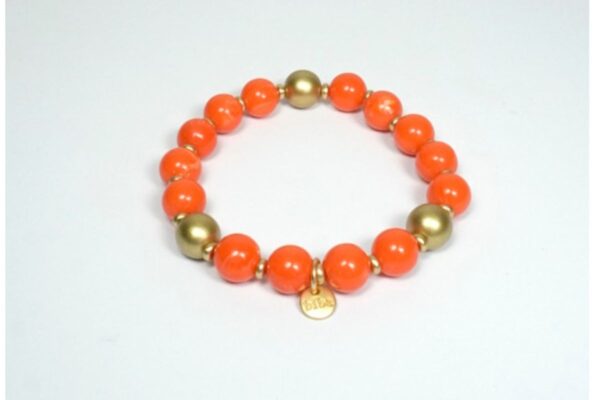 Biba Armband Resin Perlen Orange 10mm Ø Damen Armband Gold Anhänger