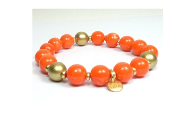 Biba Armband Resin Perlen Orange 10mm Ø Damen Armband Gold Anhänger