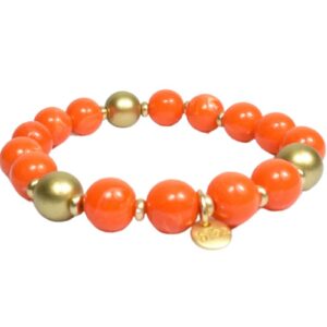 Biba Armband Resin Perlen Orange 10mm Ø Damen Armband Gold Anhänger