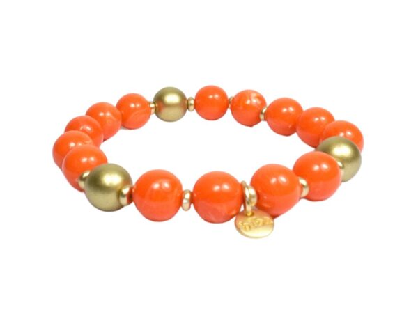 Biba Armband Resin Perlen Orange 10mm Ø Damen Armband Gold Anhänger