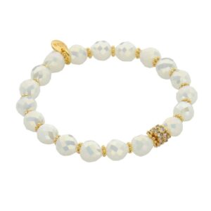 Biba Armband Crystal Perlen Weiß 6mm Damen Armband Anhänger Gold