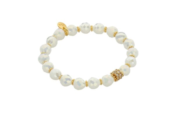 Biba Armband Crystal Perlen Weiß 6mm Damen Armband Anhänger Gold