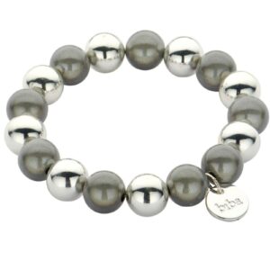 Biba Armband Polymer Perlen Mix Grau Silber 12mm Ø Damen Armband Silber Anhänger