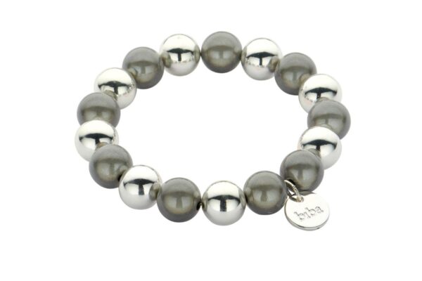 Biba Armband Polymer Perlen Mix Grau Silber 12mm Ø Damen Armband Silber Anhänger