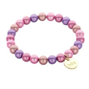 Biba Armband Polymer Perlen Mix Rosa Lila 12mm Ø Damen Armband Anhänger Gold