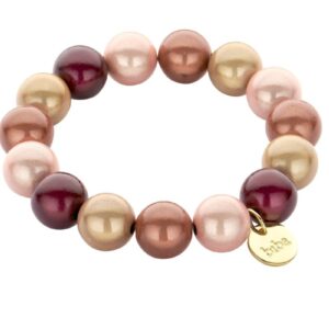 Biba Armband Polymer Perlen Bordeauxrot Rosa Mix 14mm Ø Damen Armband Anhänger Gold