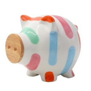 Pomme Pidou Spardose Money Bank M Schwein Piggy mit Holz Bunte Striche