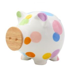 Pomme Pidou Spardose Money Bank M Schwein Piggy mit Holz Bunte Kreise