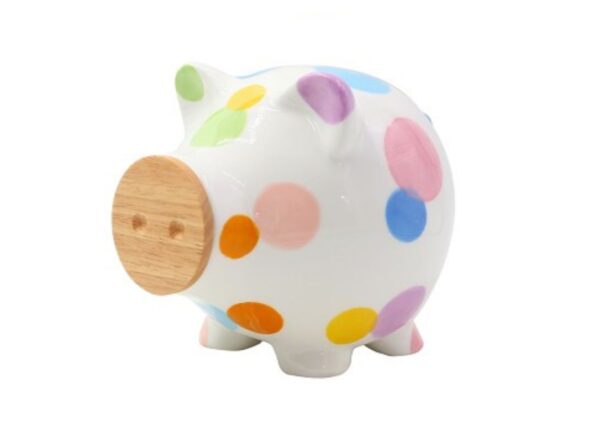 Pomme Pidou Spardose Money Bank M Schwein Piggy mit Holz Bunte Kreise