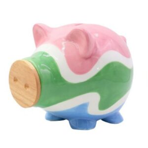 Pomme Pidou Spardose Money Bank M Schwein Piggy mit Holz Bunte Welle