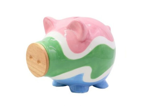 Pomme Pidou Spardose Money Bank M Schwein Piggy mit Holz Bunte Welle