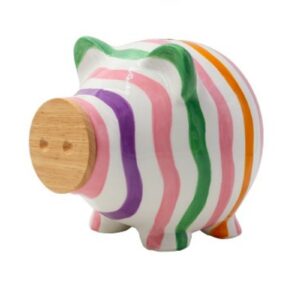 Pomme Pidou Spardose Money Bank M Schwein Piggy mit Holz Bunte Ringe