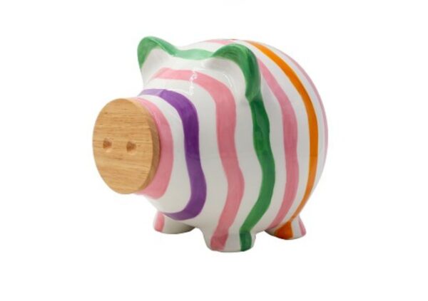 Pomme Pidou Spardose Money Bank M Schwein Piggy mit Holz Bunte Ringe